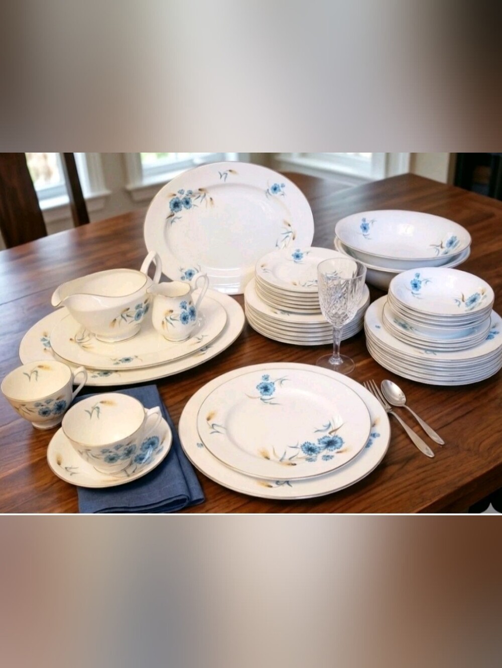 Vintage 1950s Royal Albert Bone China Set - Cornflower 38 Pieces Made In England